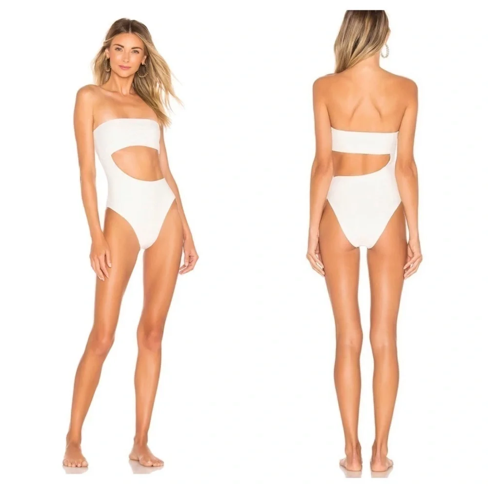 Frankies Bikinis Ribbed Carter Cut Out One Piece Swimsuit Size L